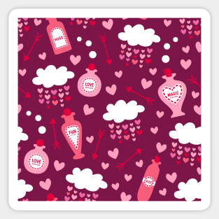 Valentine's love potion bottles hearts clouds burgundy Sticker